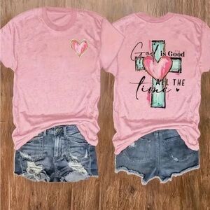 Pink Heart and Cross ladies tshirt